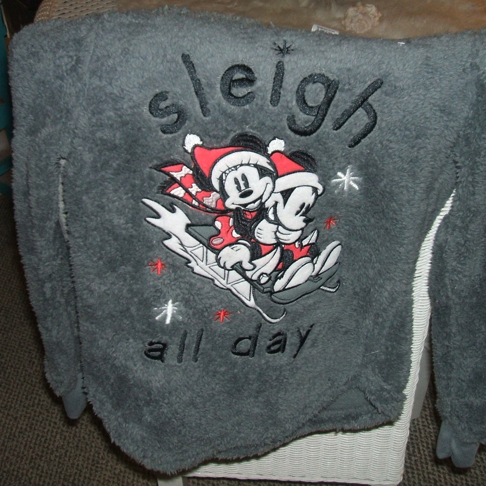 furry   gray   mickey  mouse   long  sleeve top